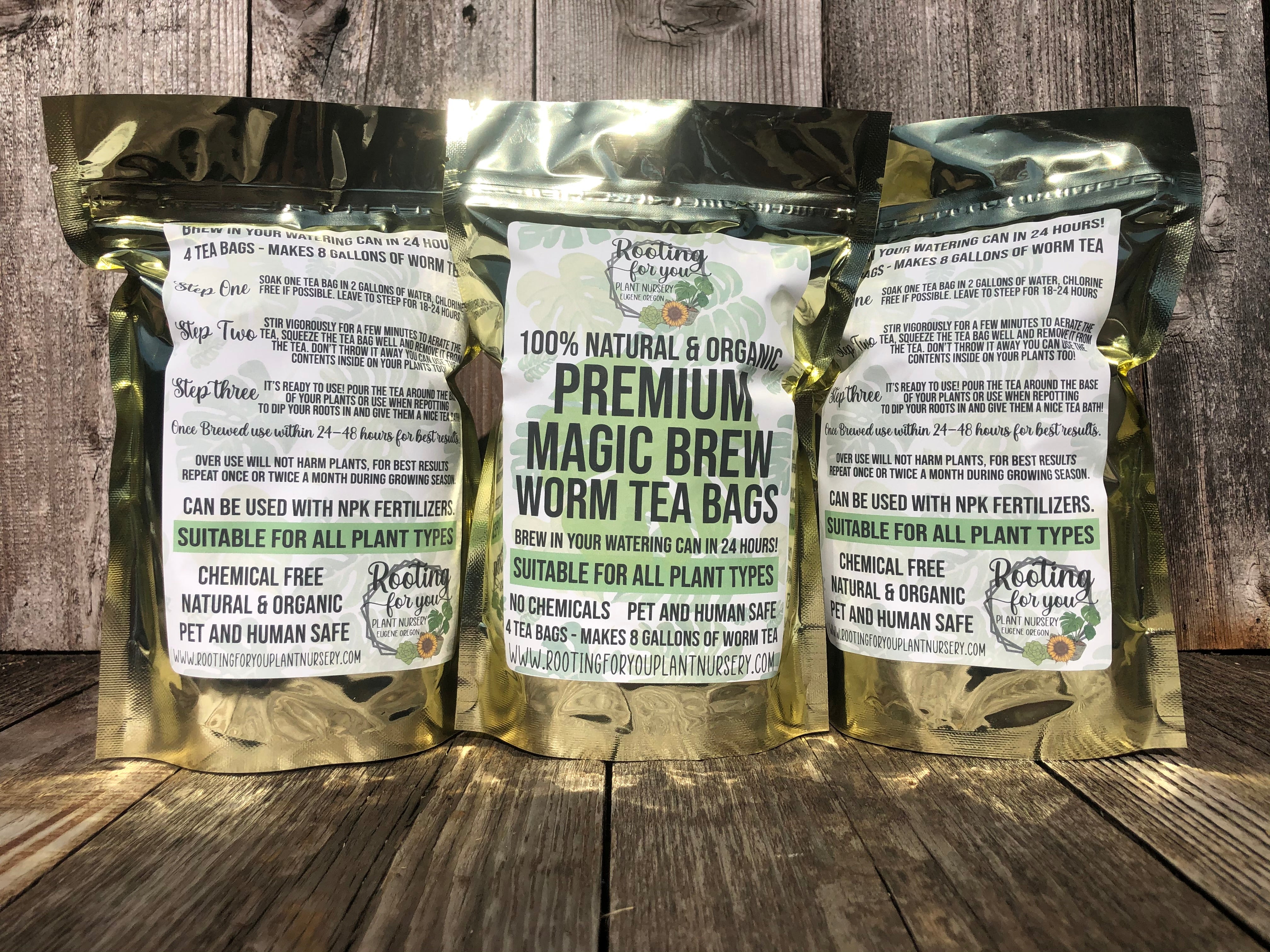 tea bags for growing plants Premium Magic Brew Worm Tea Bags Natural & Organic 4 Tea Bags MAKES 8 GALLONS - Oregon Licensed Nursery