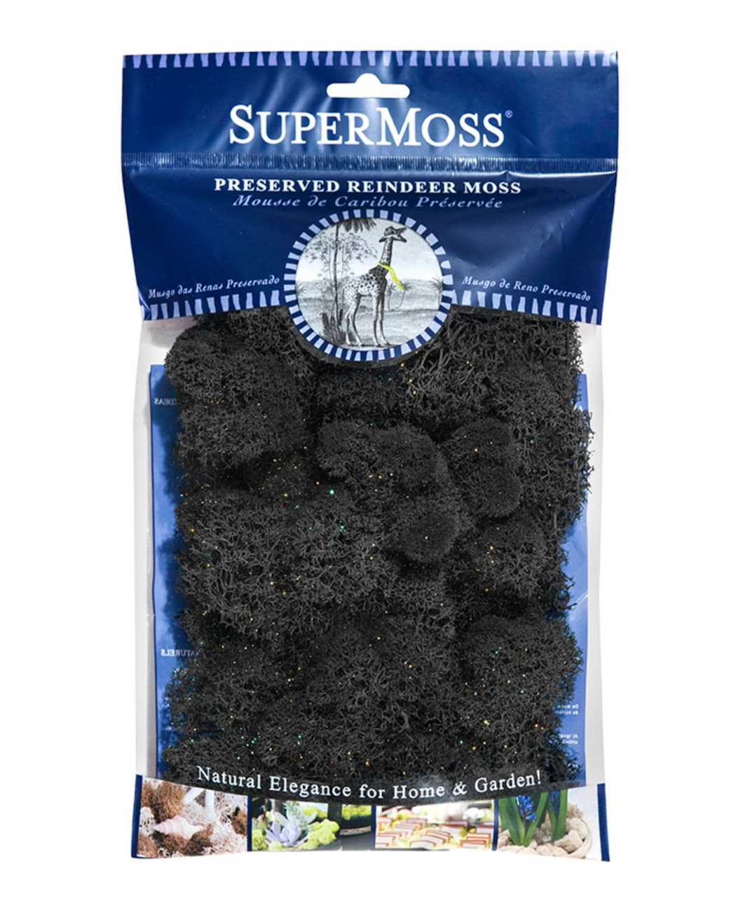 BLACK with GLITTER SuperMoss Moss Reindeer Preserved - Oregon Licensed Nursery