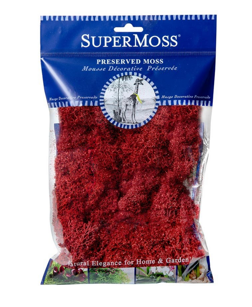 RED with GLITTER SuperMoss Moss Reindeer Preserved - Oregon Licensed Nursery